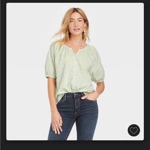 A New Day puff short sleeve shirt in green floral XL